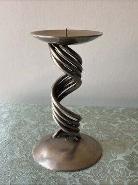 Vintage Hallmark Modernist Spiral Candlestick Holder | Silver Finish